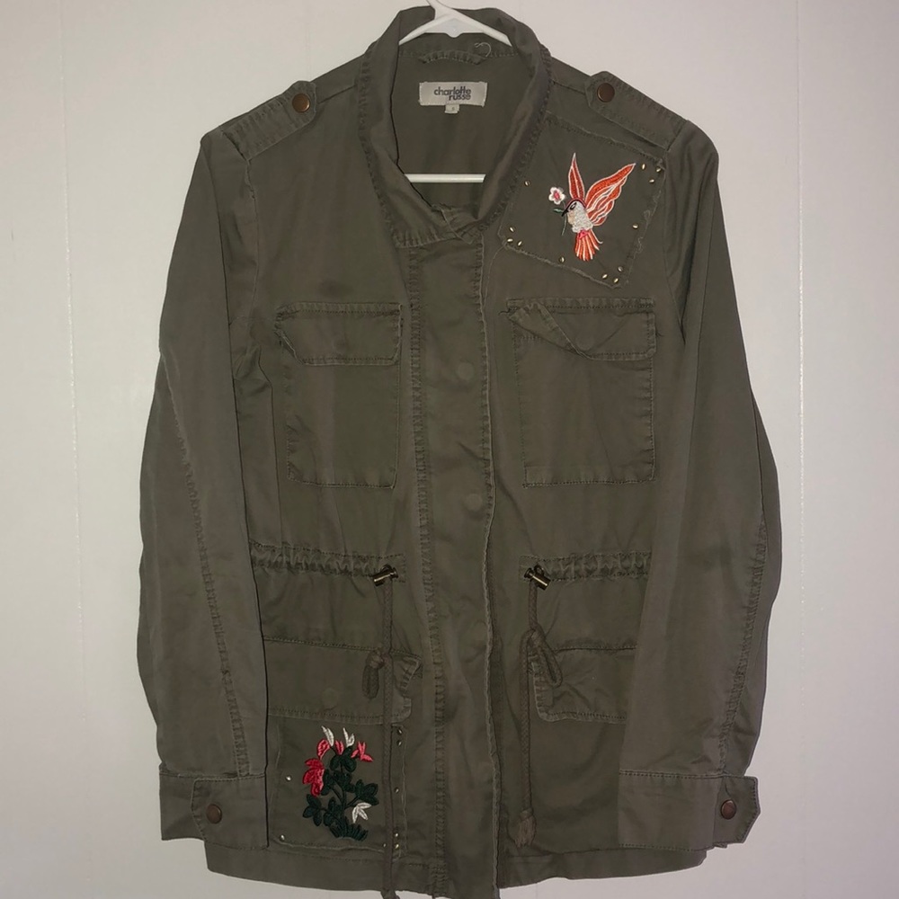 Army Green Embroidered Utility Jacket - Picture 1 of 4